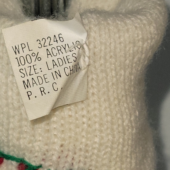 Vintage winter gloves black white red green ladies one size 100% acrylic - Picture 3 of 4